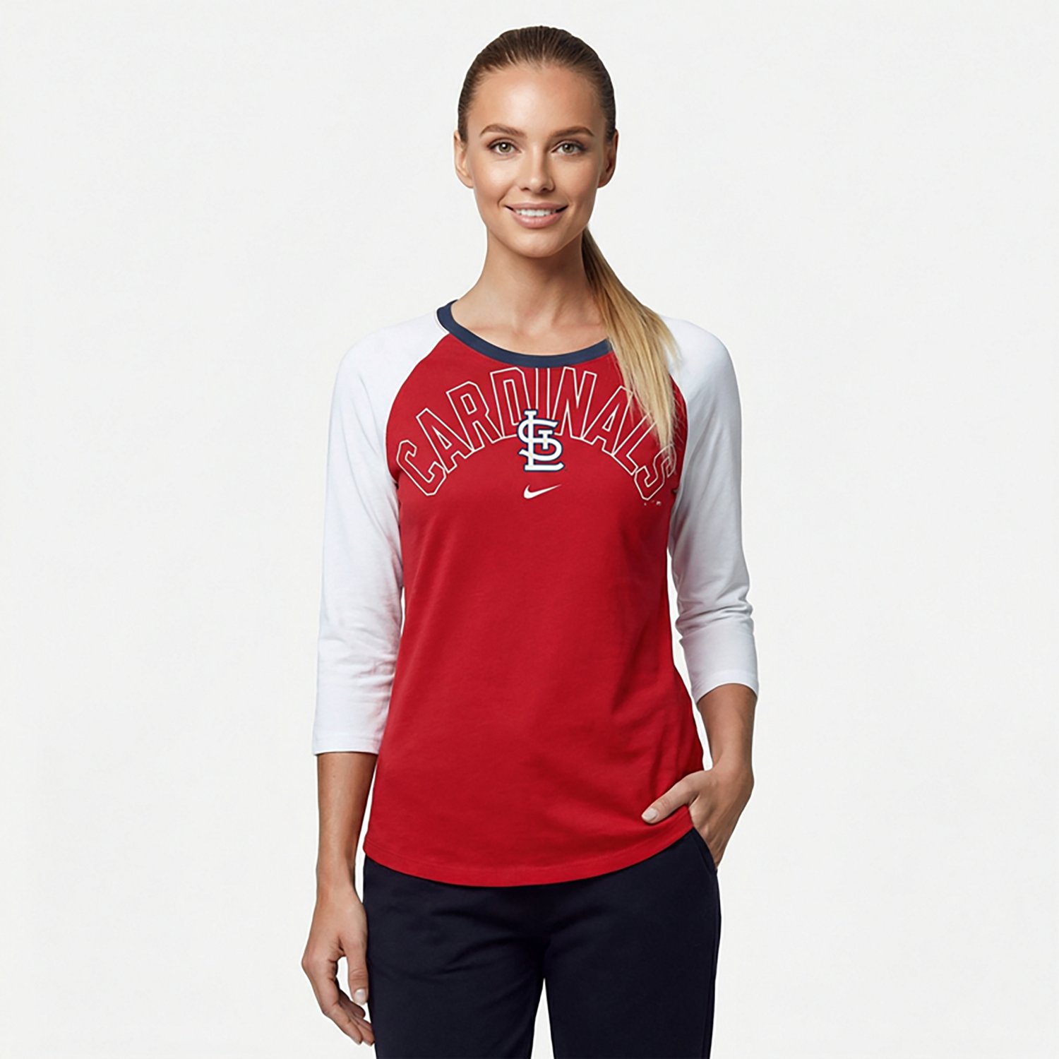 Nike /White St Louis Cardinals Knockout Arch 3/4-Sleeve Raglan Tri-Blend T-Shirt