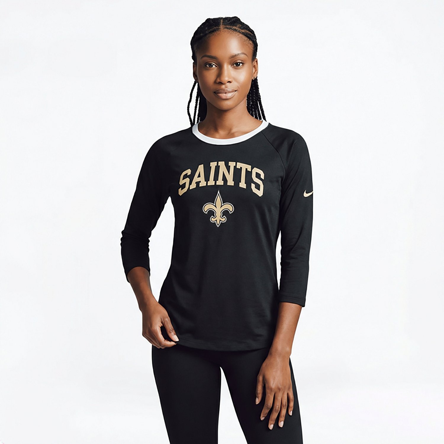 Nike Women's New Orleans Saints Arched 3/4 Sleeve Raglan Top
