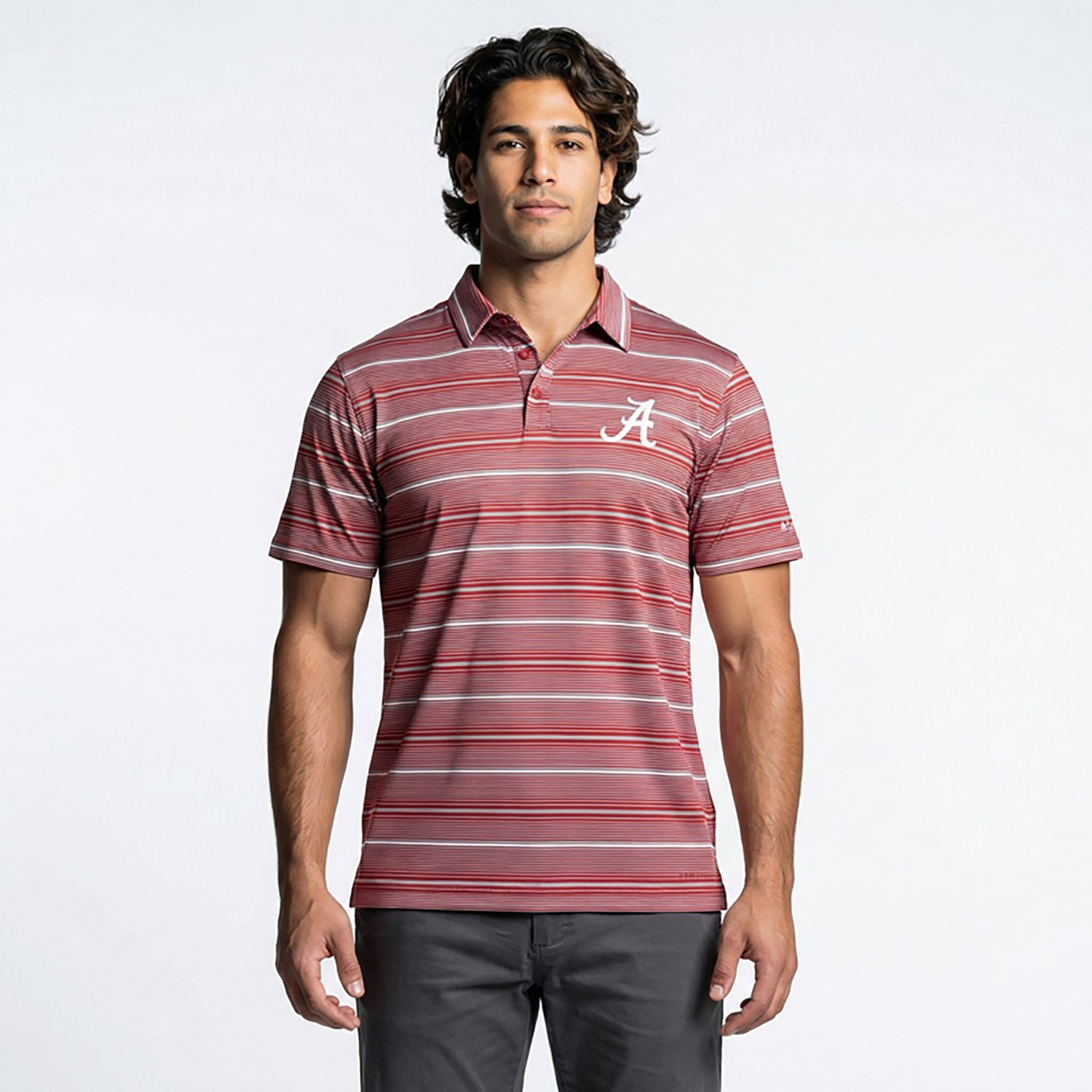 Columbia Sportswear Men's University of Alabama Stripe Super Terminal Tackle Polo Shirt