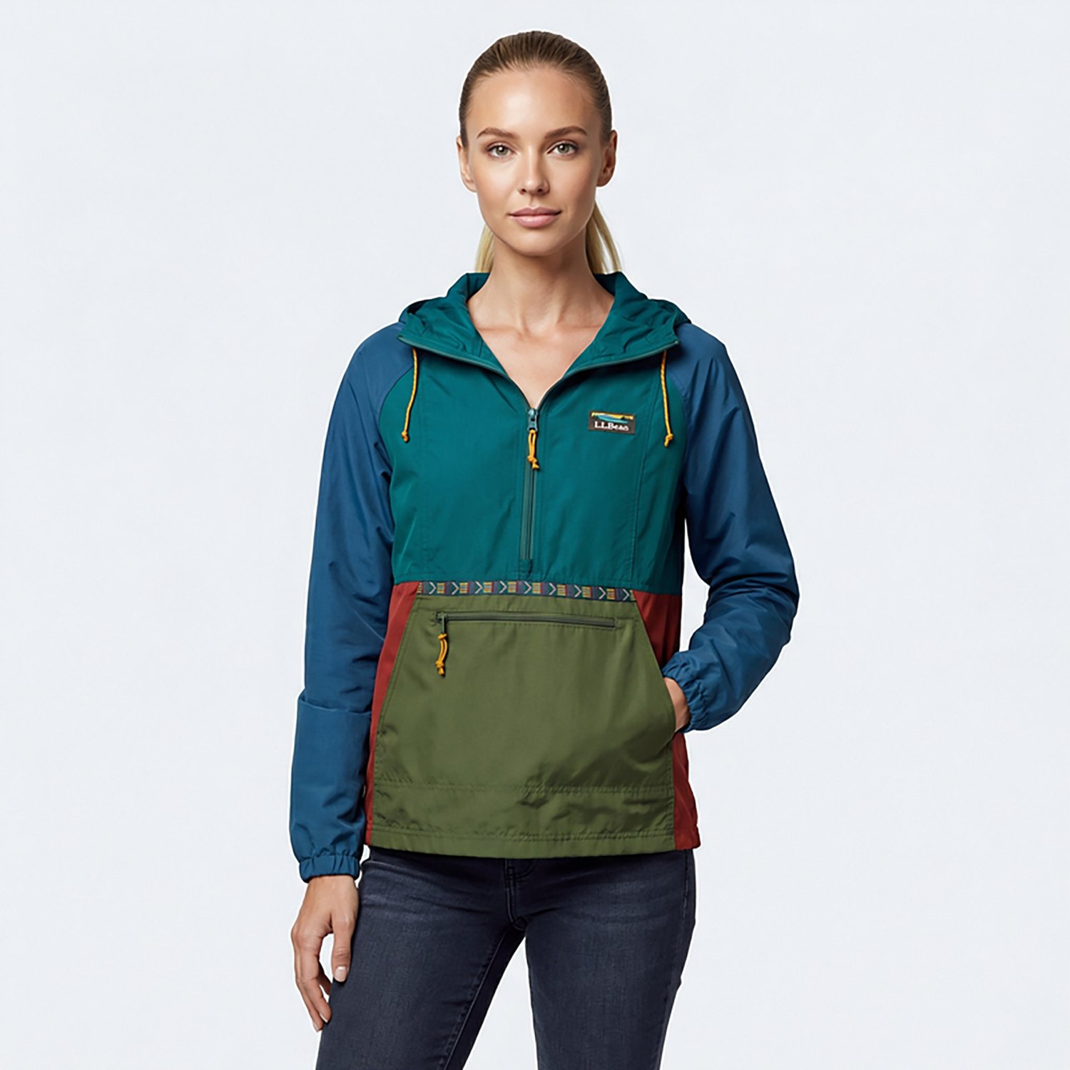 L.L. Bean Women's Mountain Classic Multicolor Anorak Rain Jacket