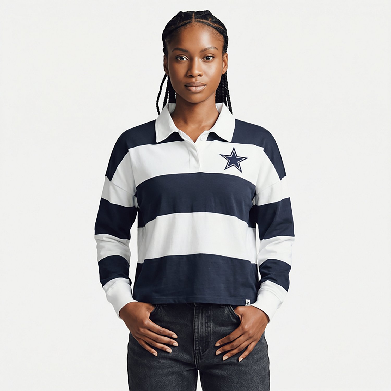 '47 Women's Dallas Cowboys Hall Raven Rugby Current Long Sleeve Polo Shirt