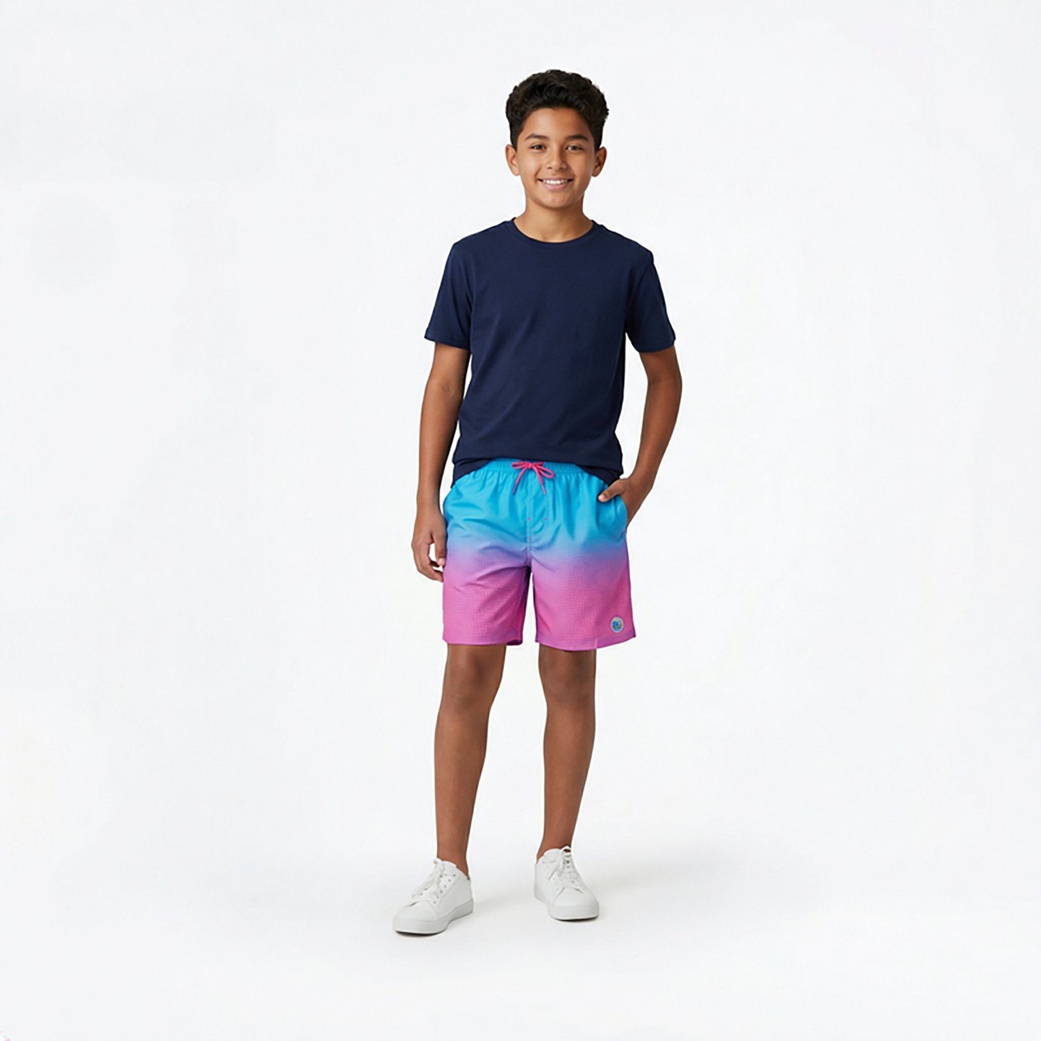 Laguna Boys' Grid Check Volley Swim Shorts 7 in