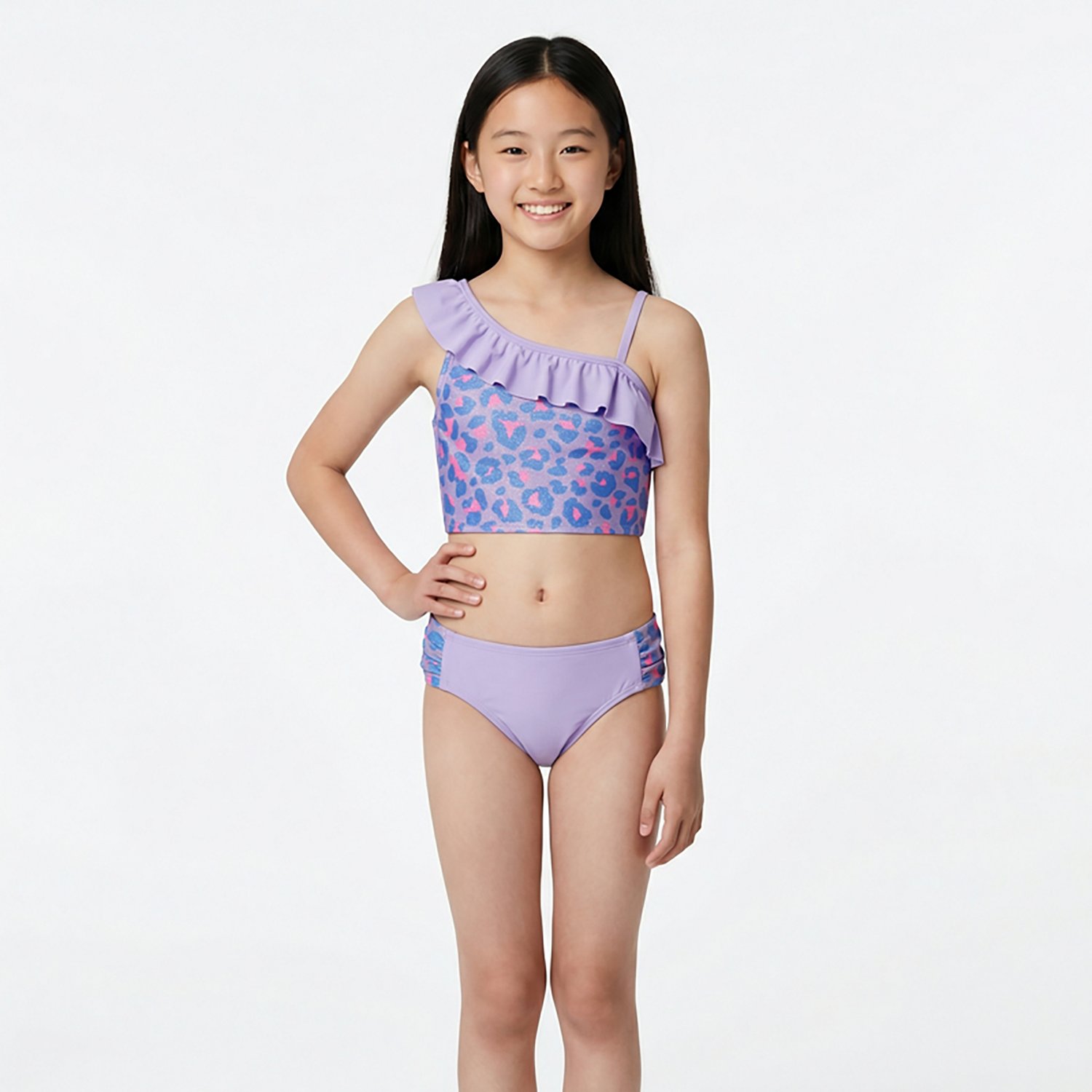 O'Rageous Girls' 4-7 Spotty Leopard One Shoulder 2-Piece Midkini Swim Set