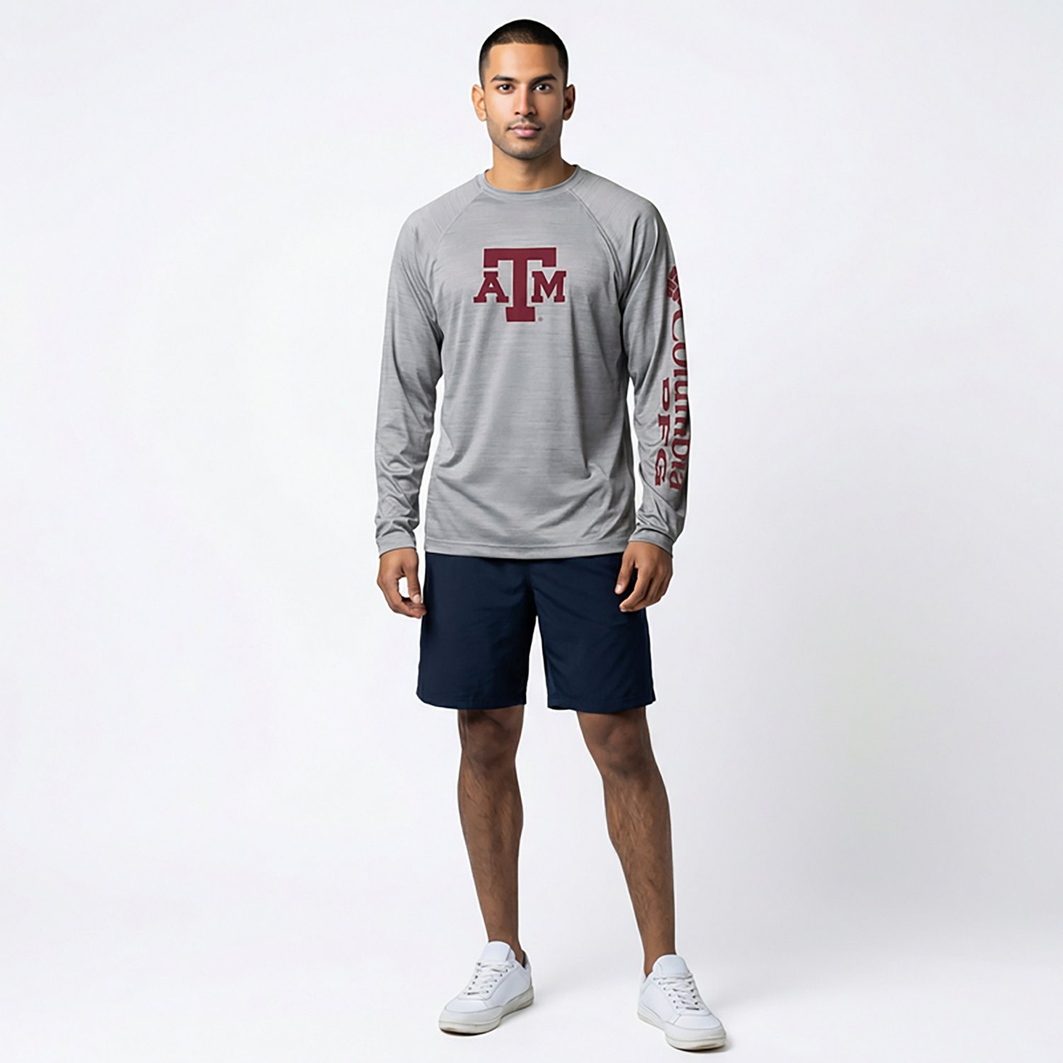 Columbia Sportswear Men's Texas A&M University Collegiate PFG Terminal Tackle Heather Long Sleeve Graphic T-shirt