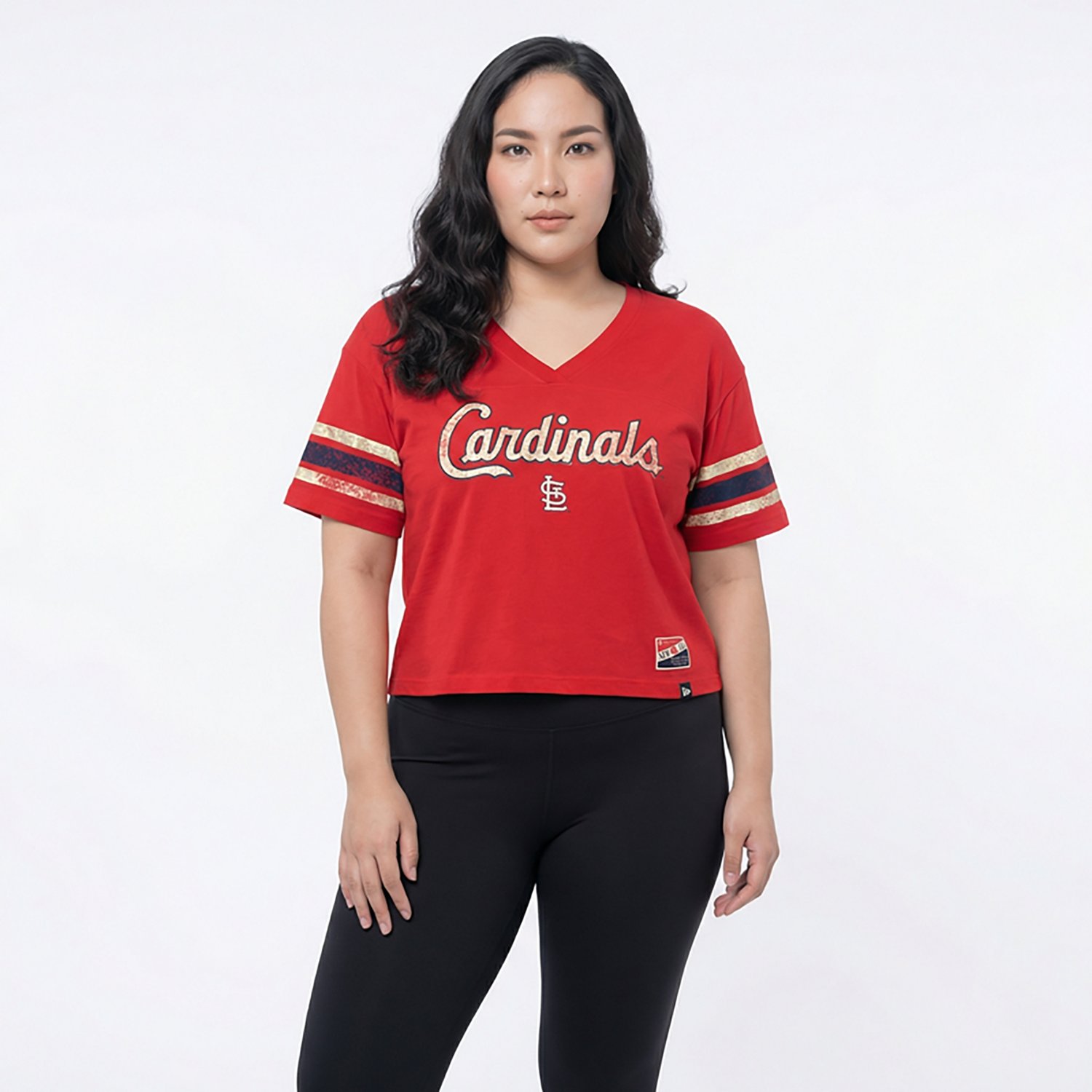 New Era Women's Cardinals Raw Edge Cropped V-neck T-shirt