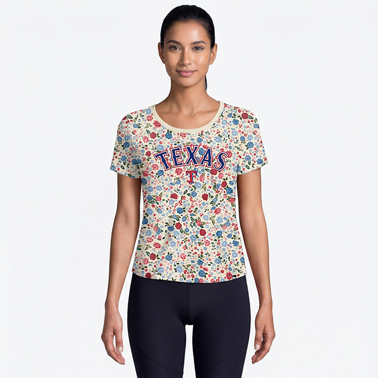 New Era Women's Rangers Ditsy Print Scoop Neck T-shirt