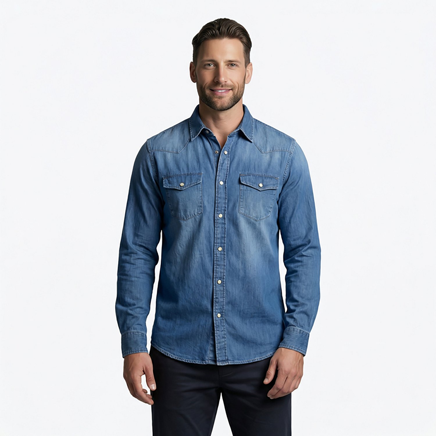 Magellan Outdoors Men's Pecos Ridge Denim Long Sleeve Shirt - view number 2