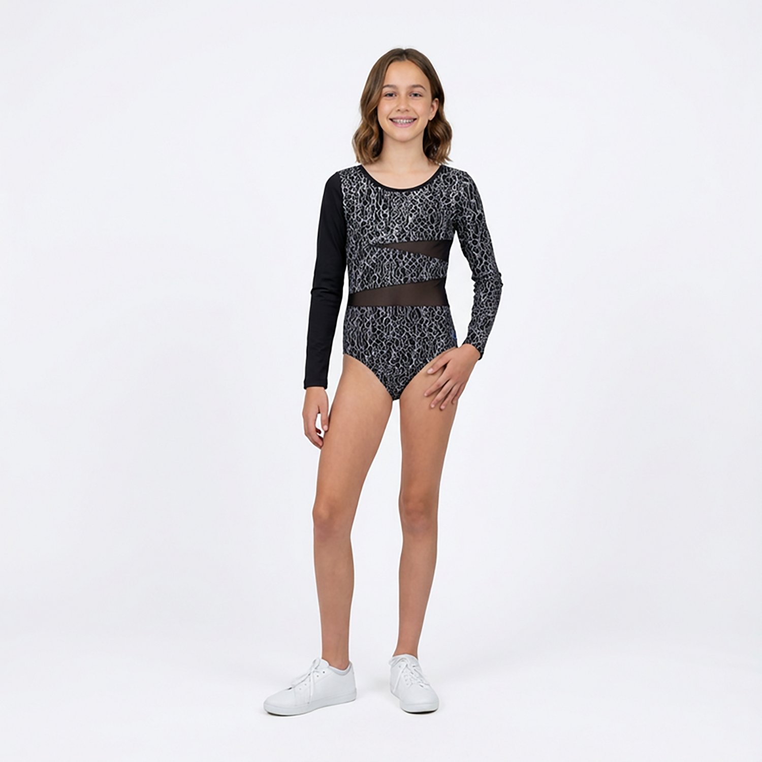 Rainbeau Moves Girl's Foil Long Sleeve Leotard