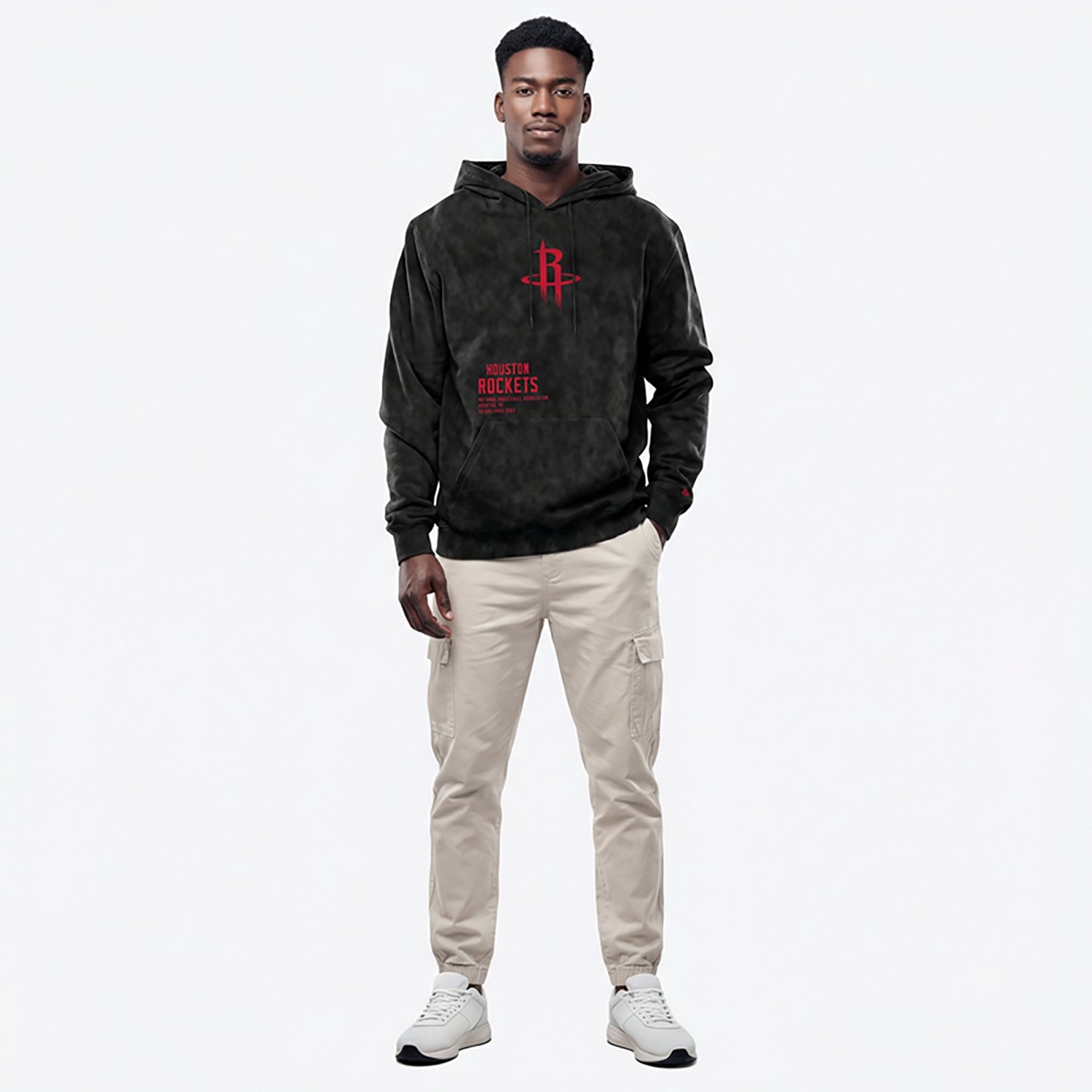 New Era Men's Houston Rockets Black Enzyme Washed Long Sleeve Hoodie - view number 3