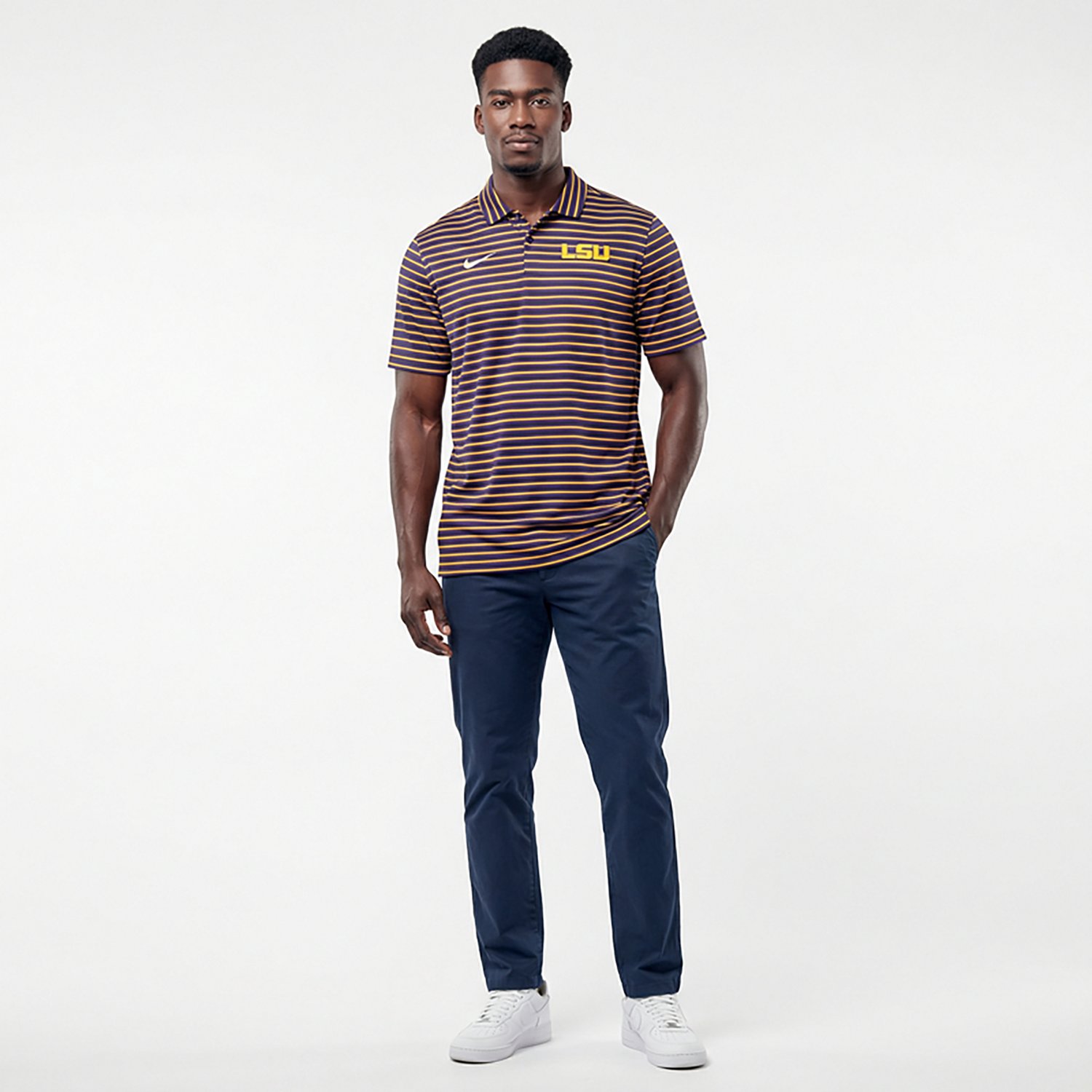 Nike Men's Louisiana State University Dri-FIT Stripe Tour Polo Shirt