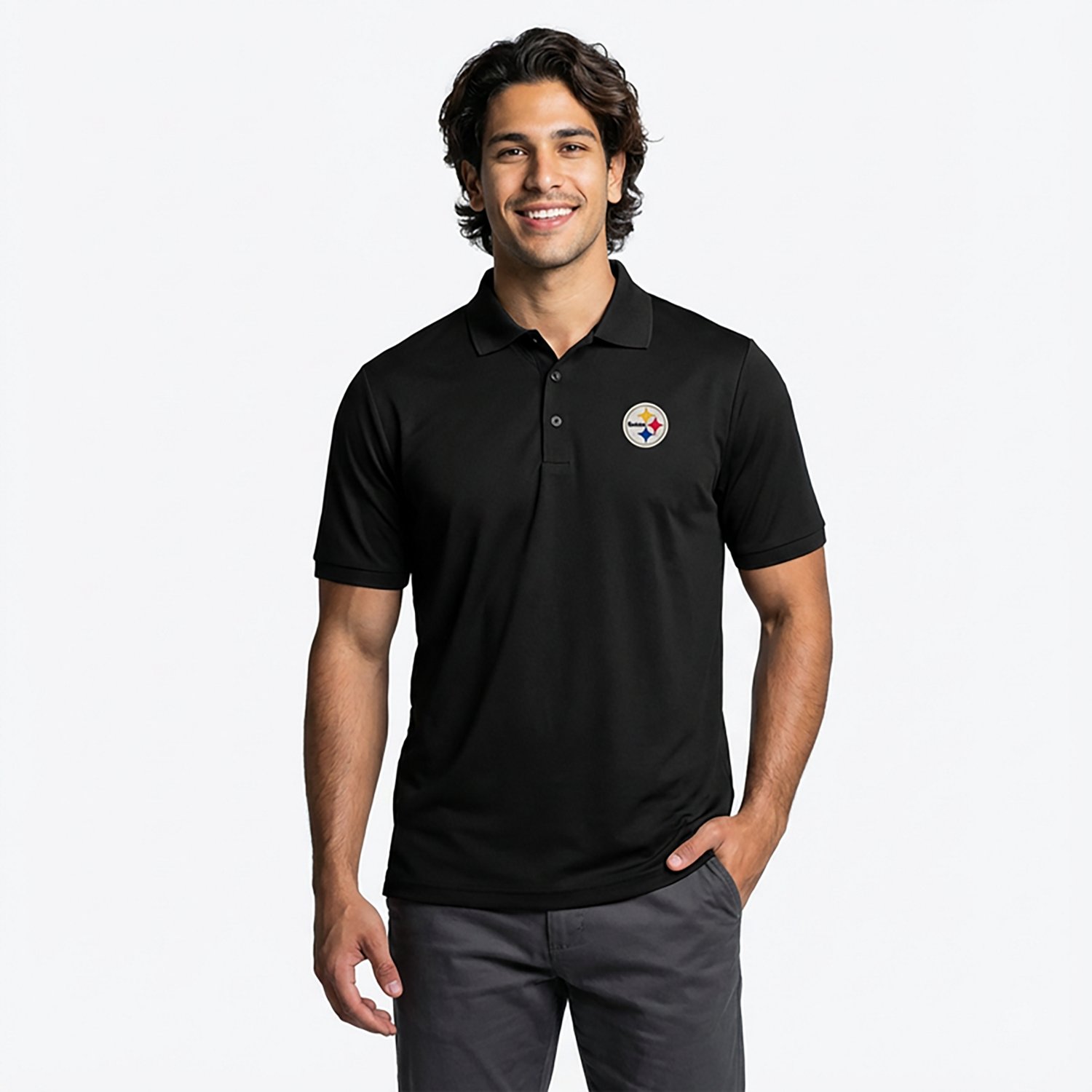 Antigua Men's Pittsburgh Steelers Legacy Pique Short Sleeve Polo Shirt