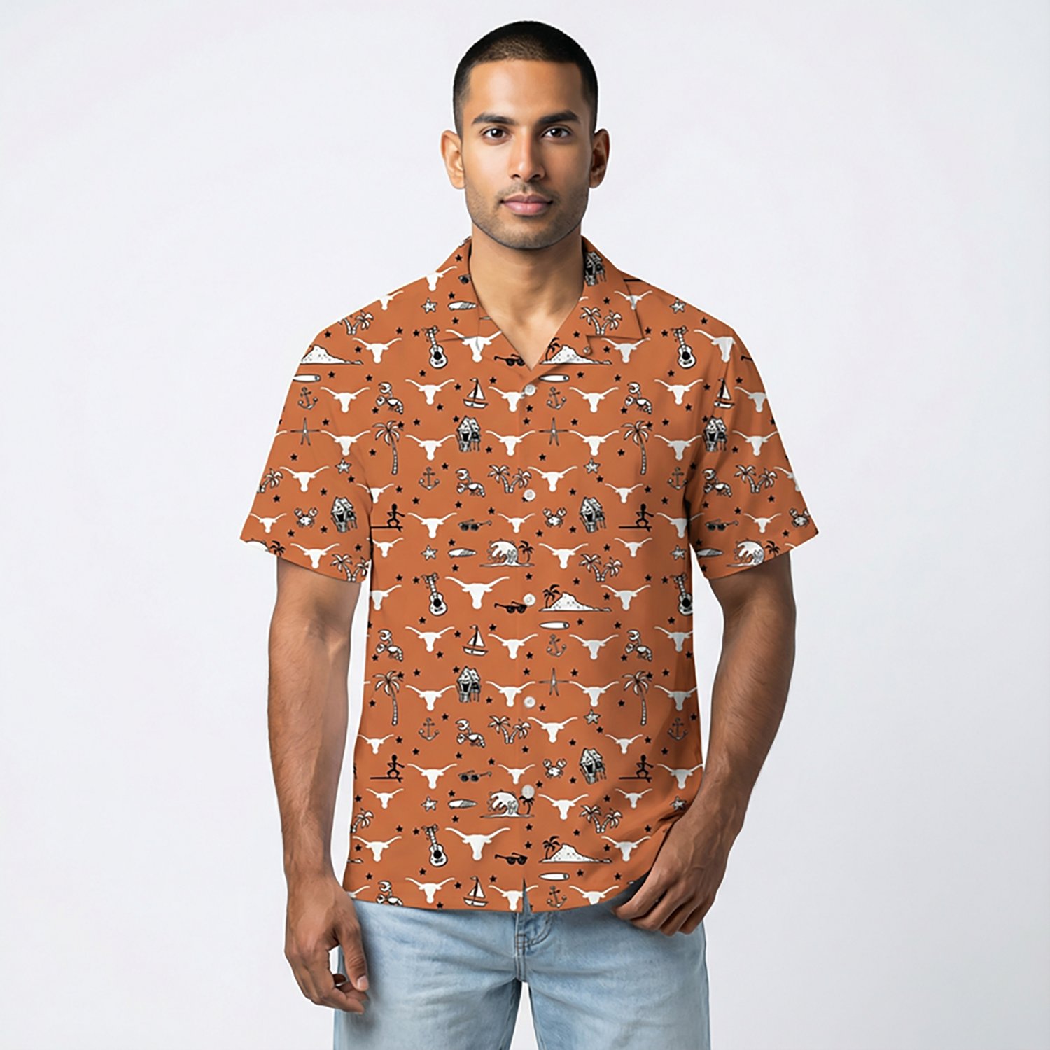 Wes & Willy Men's University of Texas Longhorns Beach Party Short Sleeve Button Down Shirt