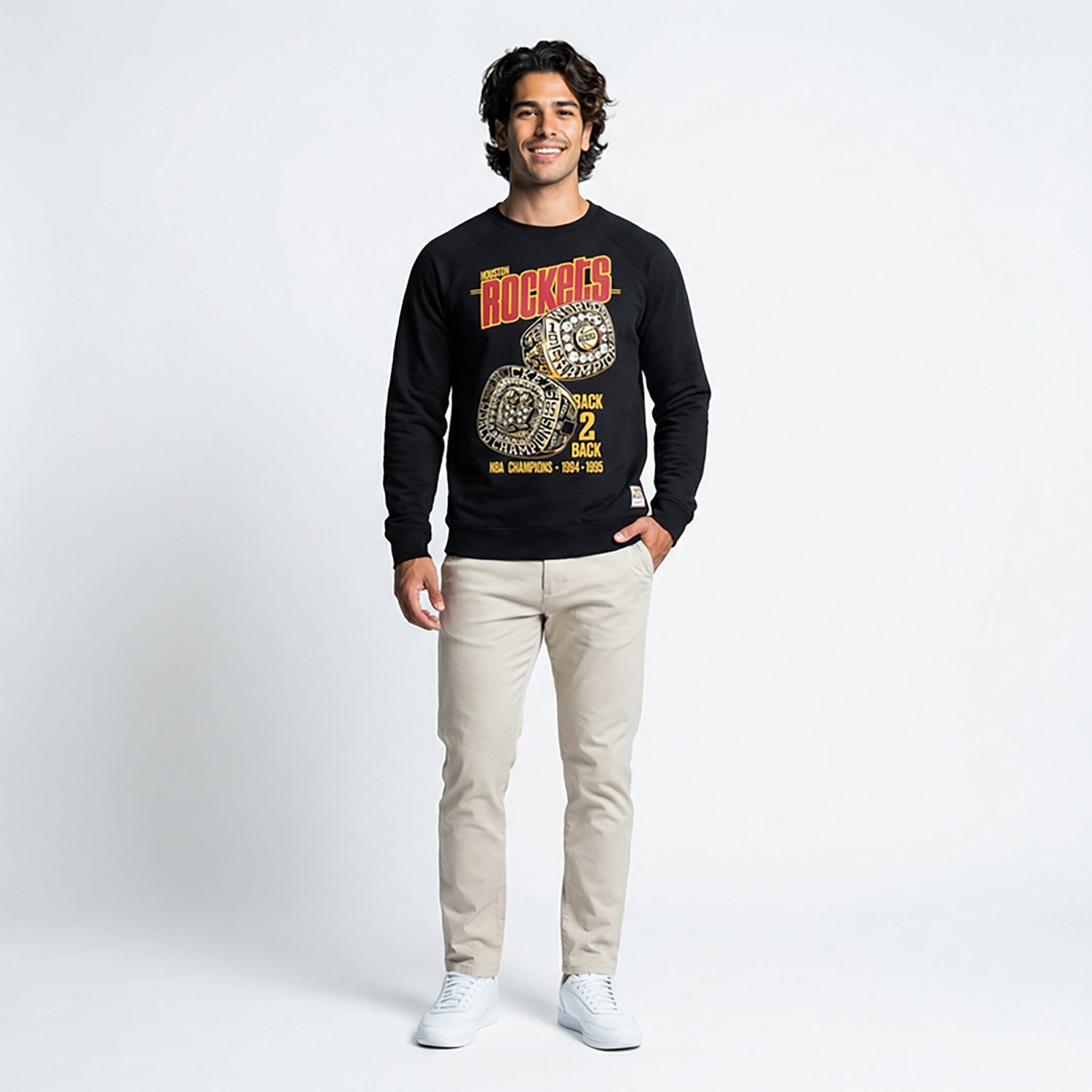 Mitchell & Ness Men's Houston Rockets Back 2 Black Long Sleeve Graphic T-shirt