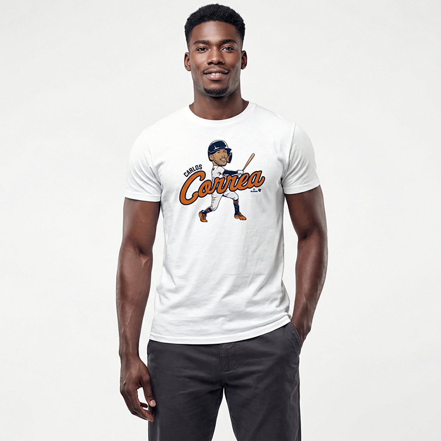 BreakingT Men's Houston Astros Carlos Correa Player Caricature Short Sleeve T-shirt
