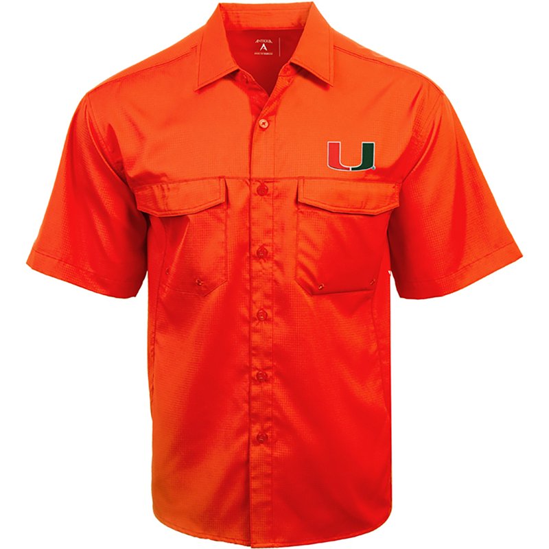 Antigua Men's Miami Hurricanes Gameday Fishing Shirt