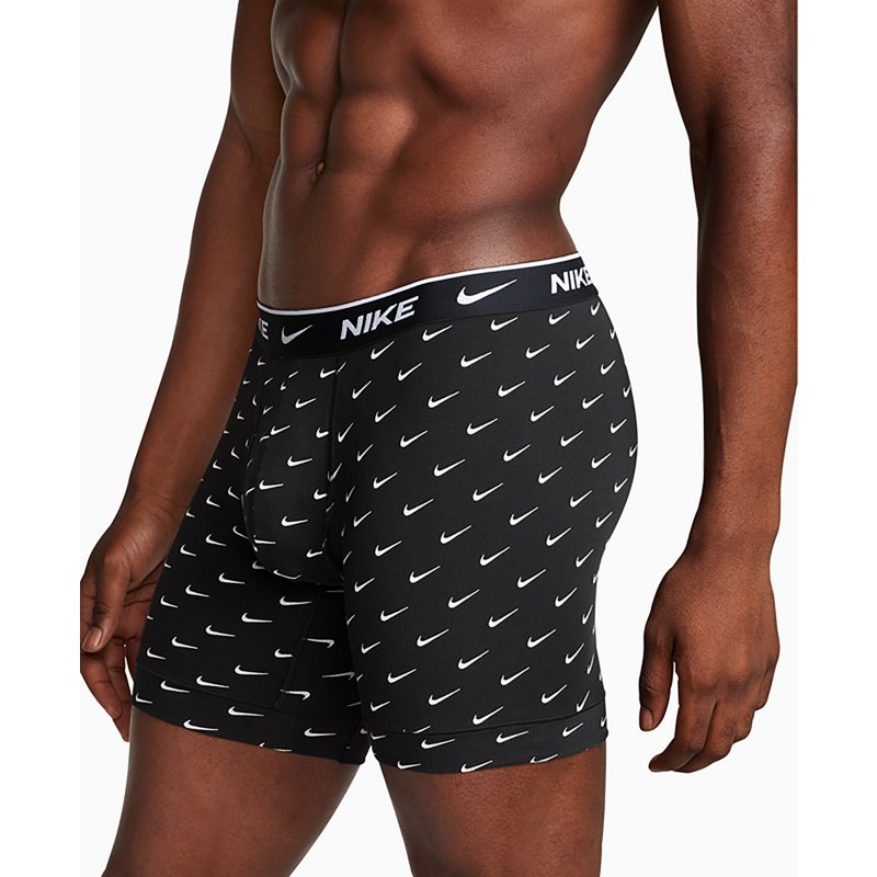 Nike Men's Dri-fit Essential Cotton Stretch Boxer Briefs, 3-Pack - Swoosh Print/Cool Gray/Uni Blue