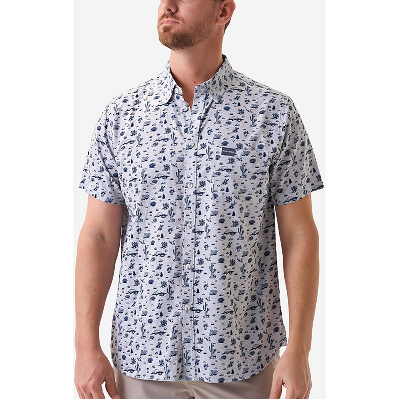 BURLEBO Performance Button-Up Short-Sleeve Shirt - Out West/Cream