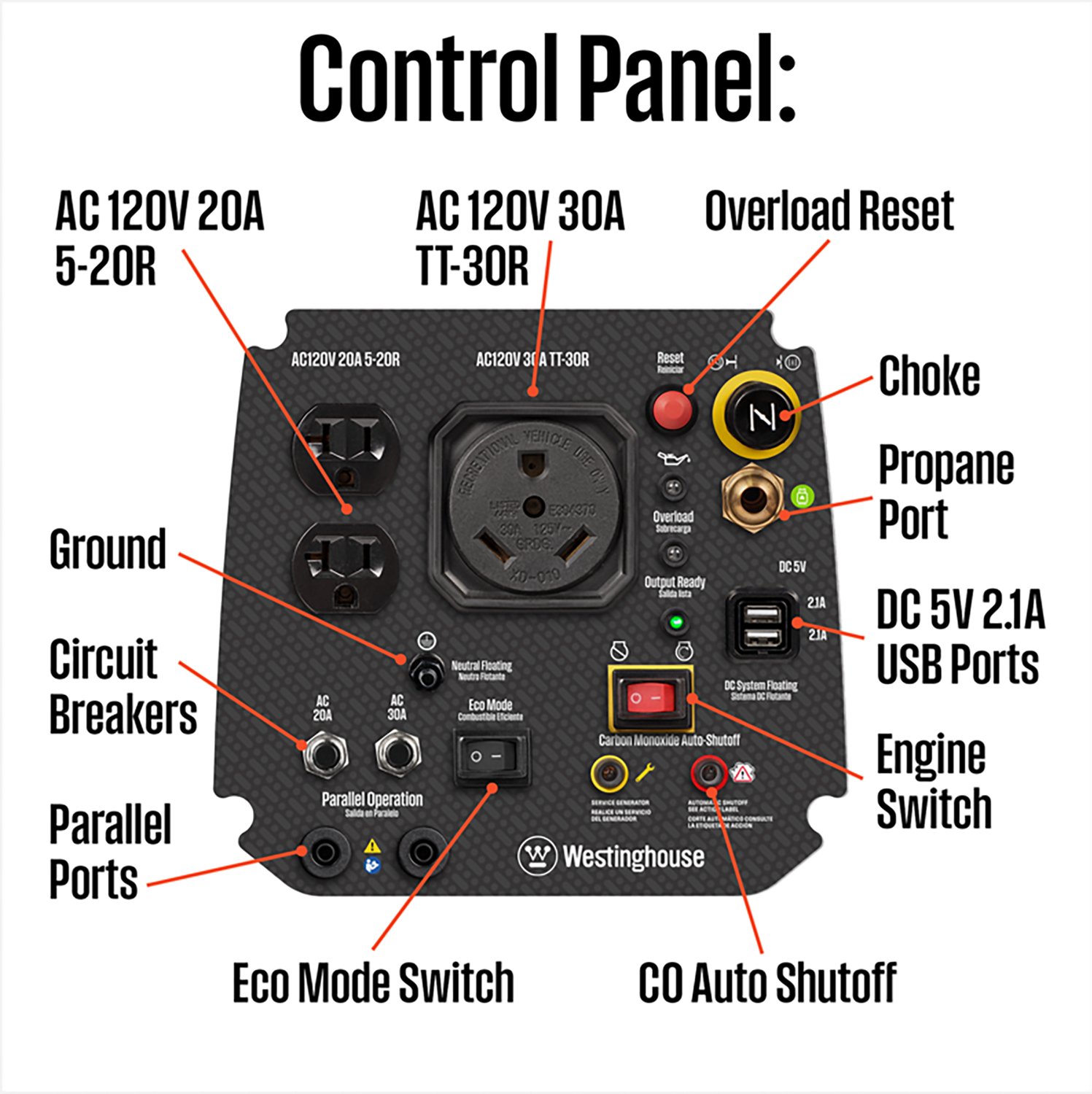 Westinghouse 2550W Recoil Start Dual Fuel Gas and Propane Powered Portable Inverter Generator - view number 2