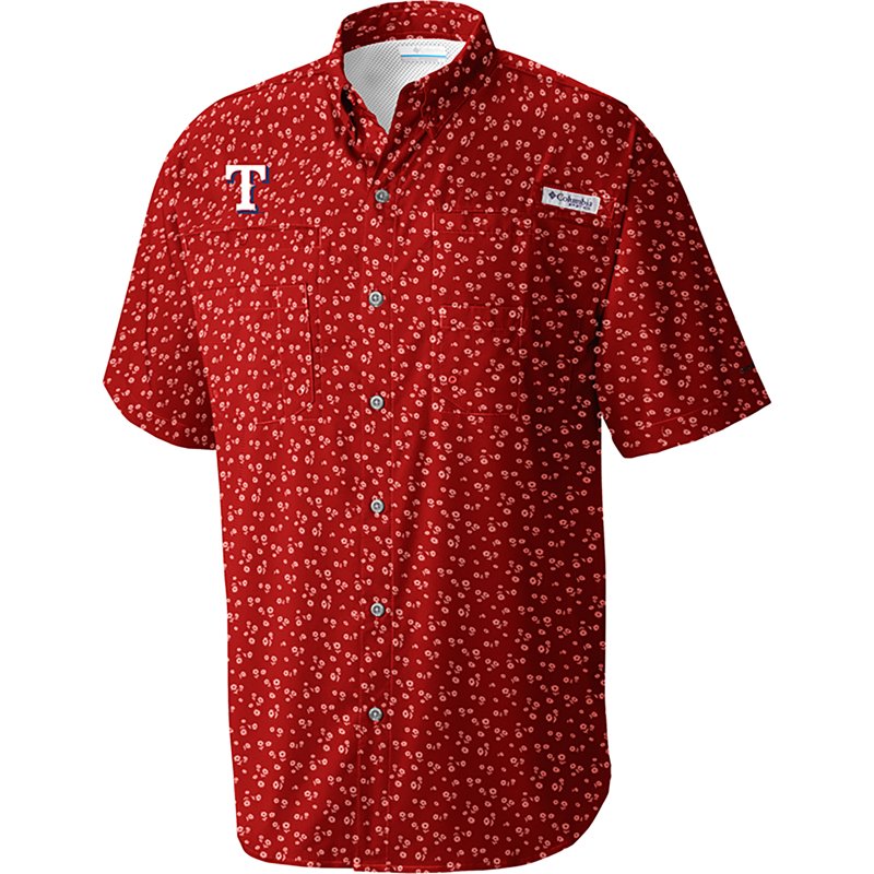 Columbia Sportswear Men's Texas Rangers Floral Micro Print Tamiami Button Up Shirt
