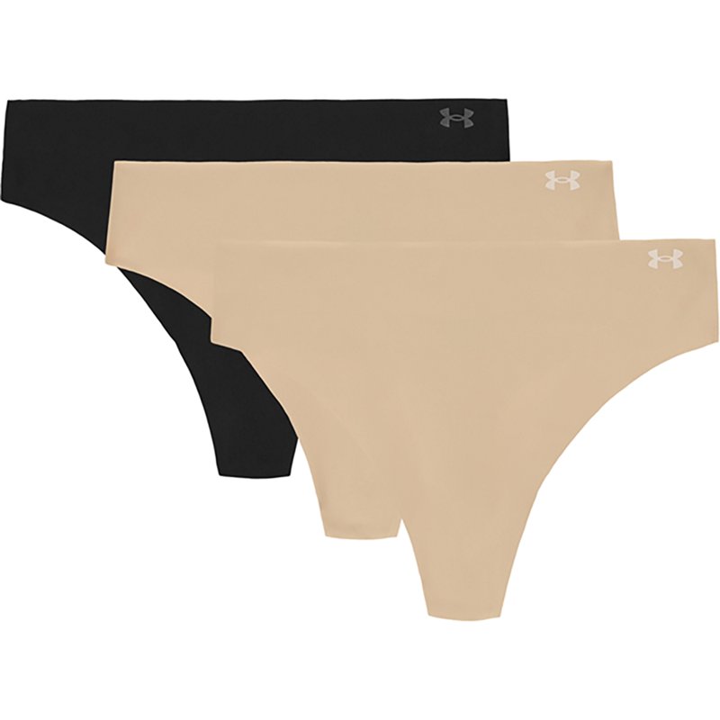 Under Armour Women's Pure Stretch No Show Thong - 3 Pack, Small, Hue 500 W/Black