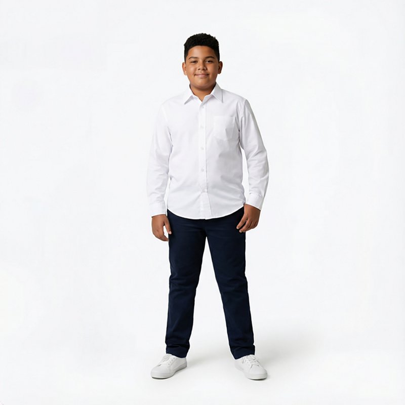 French Toast Little & Big Kid Boys Wrinkle Resistant Button Down Collar Long Sleeve Dress Shirt, 20, White