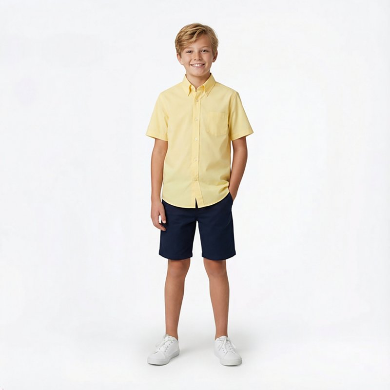 French Toast Little & Big Kid Boys Wrinkle Resistant Button Down Collar Short Sleeve Dress Shirt, 20, Yellow