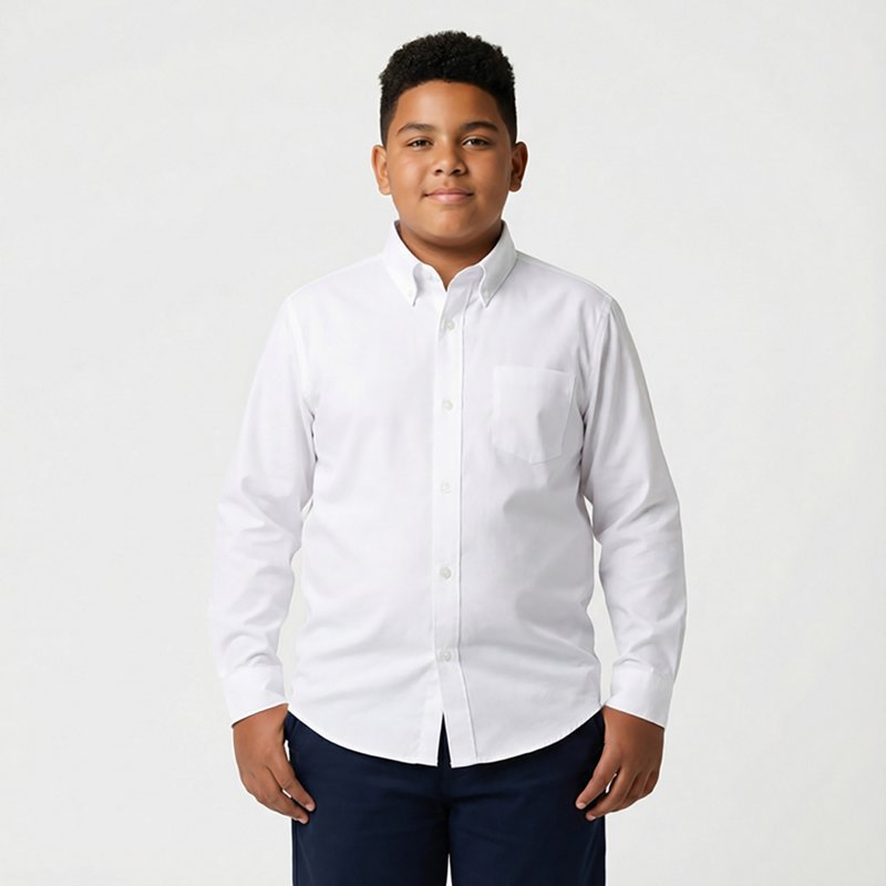 French Toast Little & Big Kid Boys Wrinkle Resistant Button Down Collar Long Sleeve Dress Shirt, 20 Husky, White