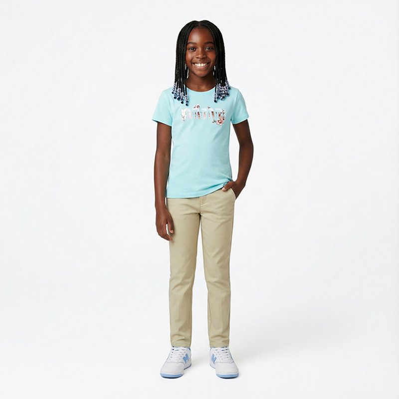 French Toast Little & Big Kid Girls Straight Regular Fit Flat Front Pant, 16, Beige