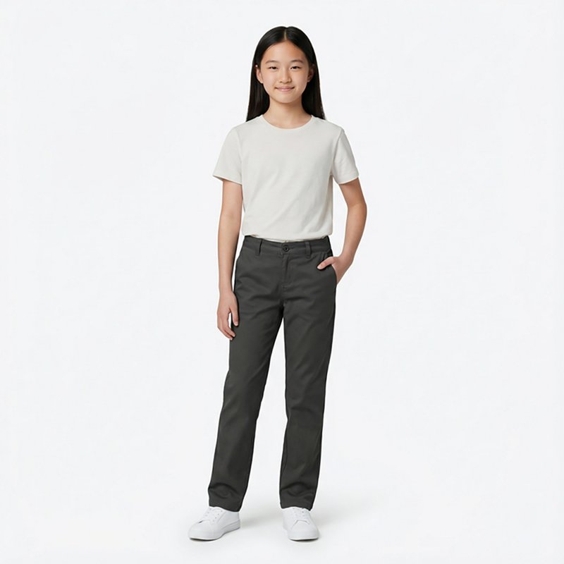 French Toast Little & Big Kid Girls Straight Regular Fit Flat Front Pant, 16, Gray