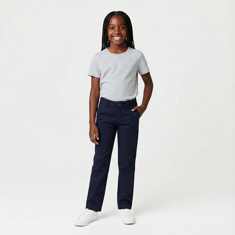 French Toast Little & Big Kid Girls Straight Regular Fit Flat Front Pant, 7, Blue