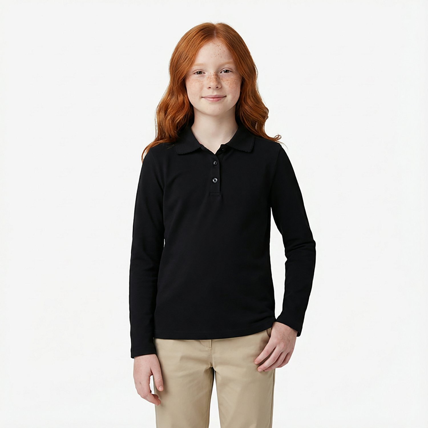 French Toast Girls' Long Sleeve Interlock Knit Polo with Picot Collar - view number 2