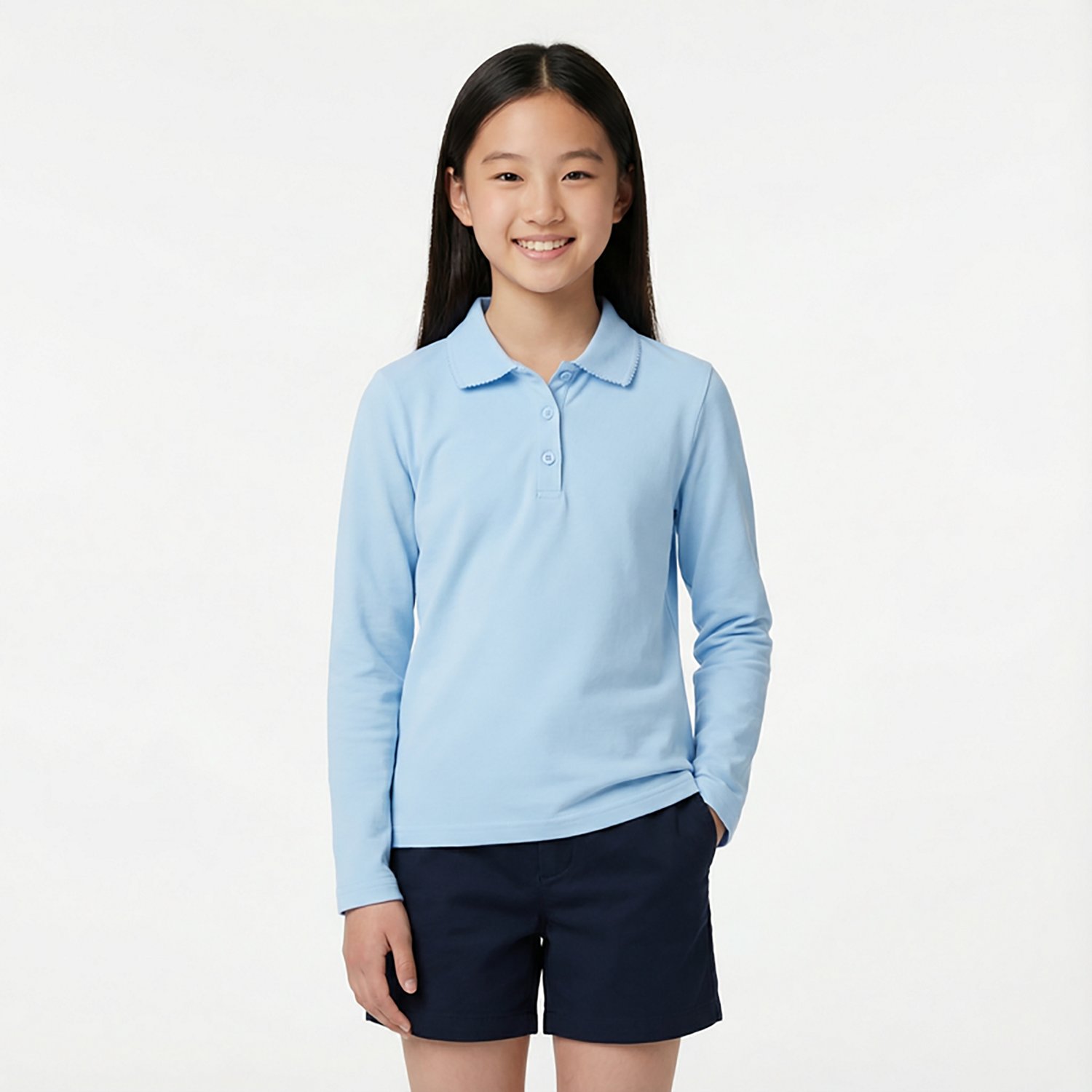 French Toast Girls' Long Sleeve Interlock Knit Polo with Picot Collar - view number 2