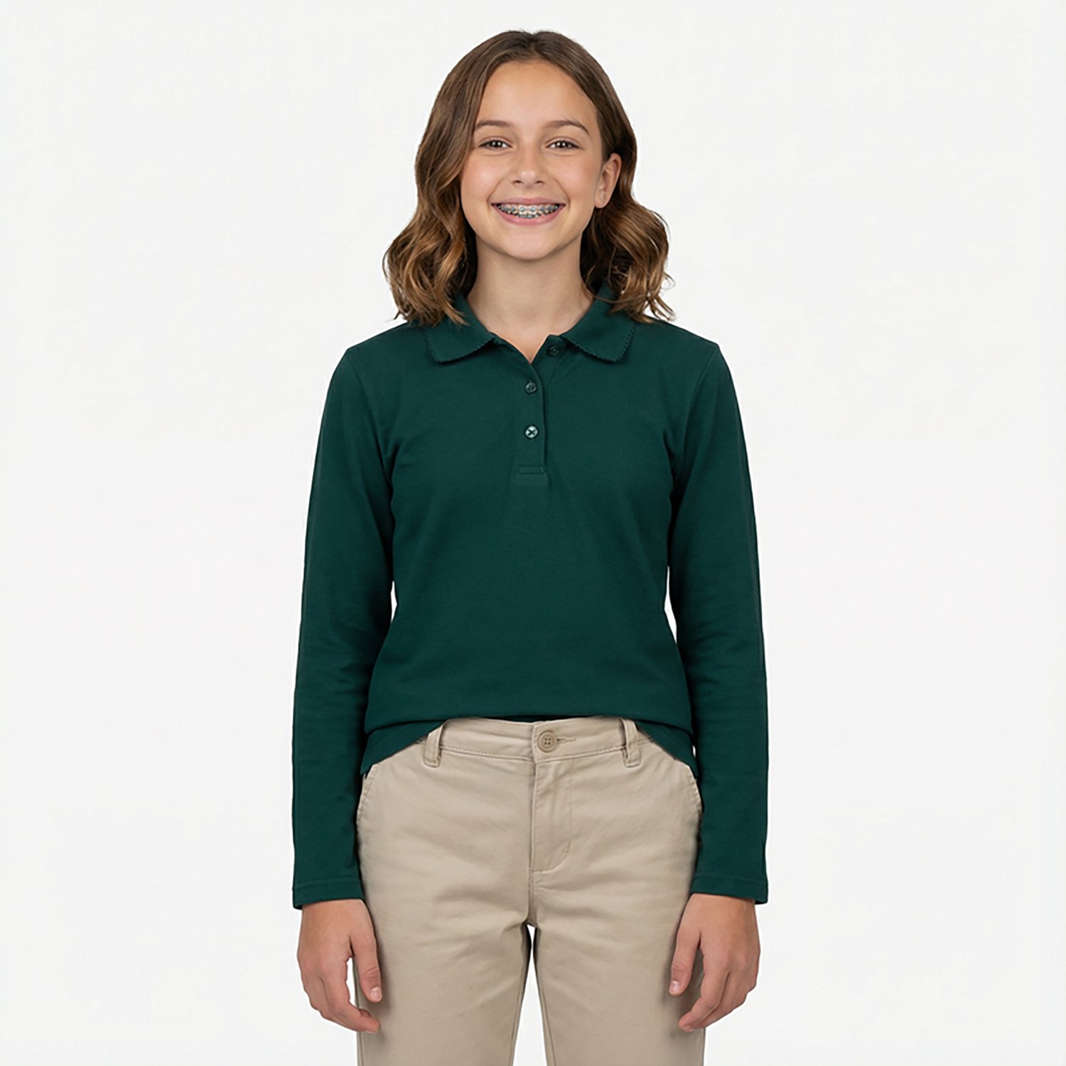 French Toast Girls' Long Sleeve Interlock Knit Polo with Picot Collar - view number 2