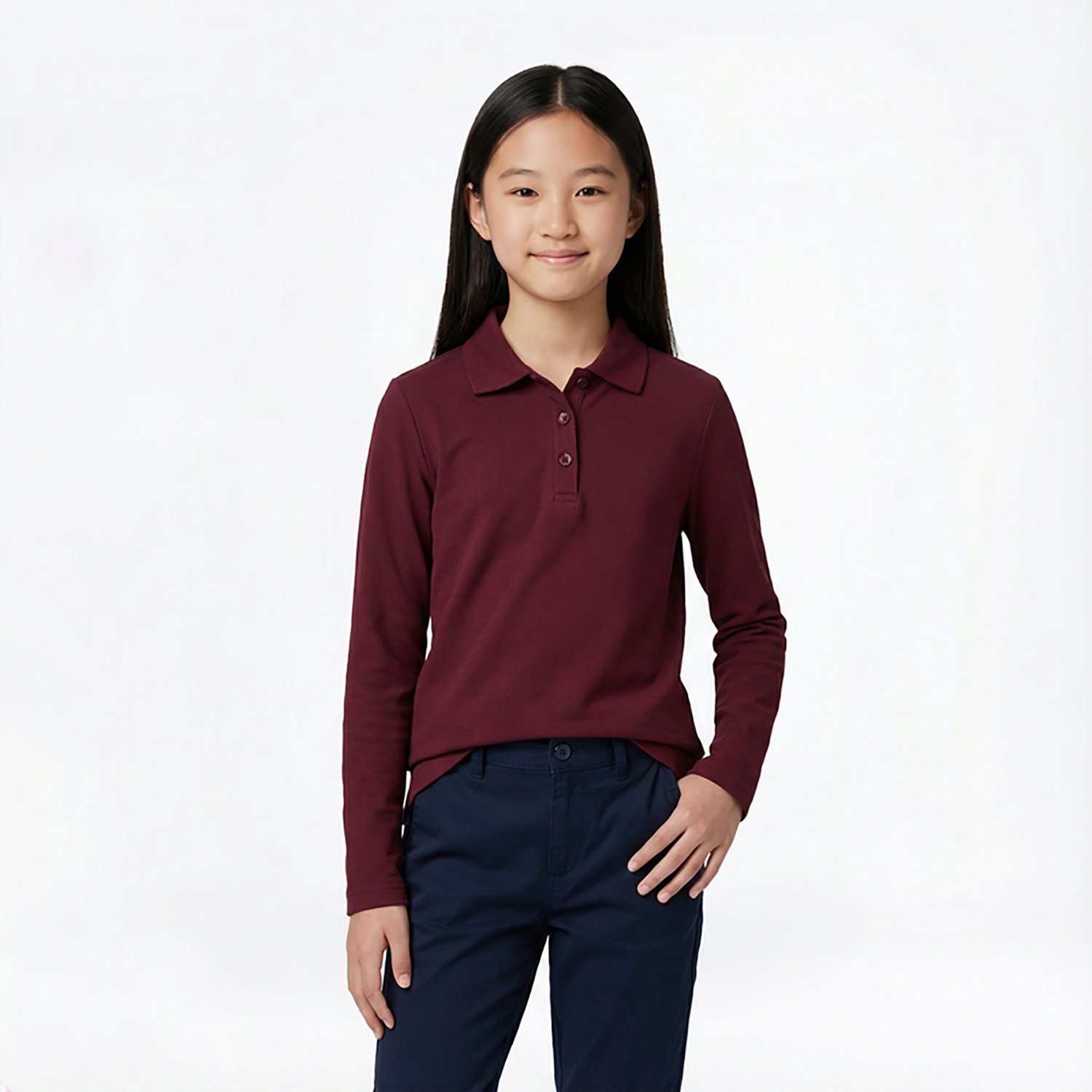 French Toast Girls' Long Sleeve Interlock Knit Polo with Picot Collar - view number 2