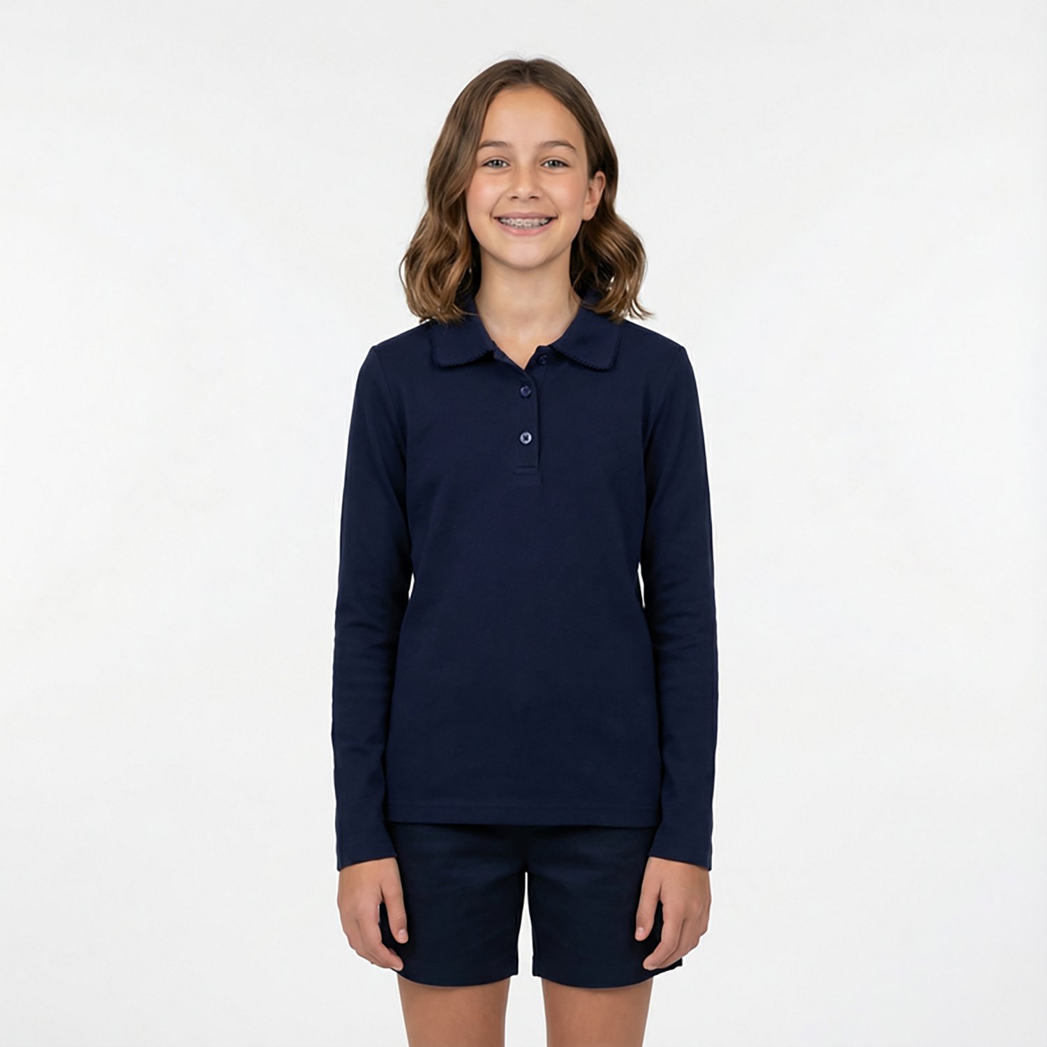 French Toast Girls' Long Sleeve Interlock Knit Polo with Picot Collar - view number 2