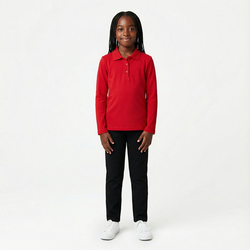French Toast Little & Big Kid Girls Long Sleeve Regular Fit Polo Shirt, X-large, Red