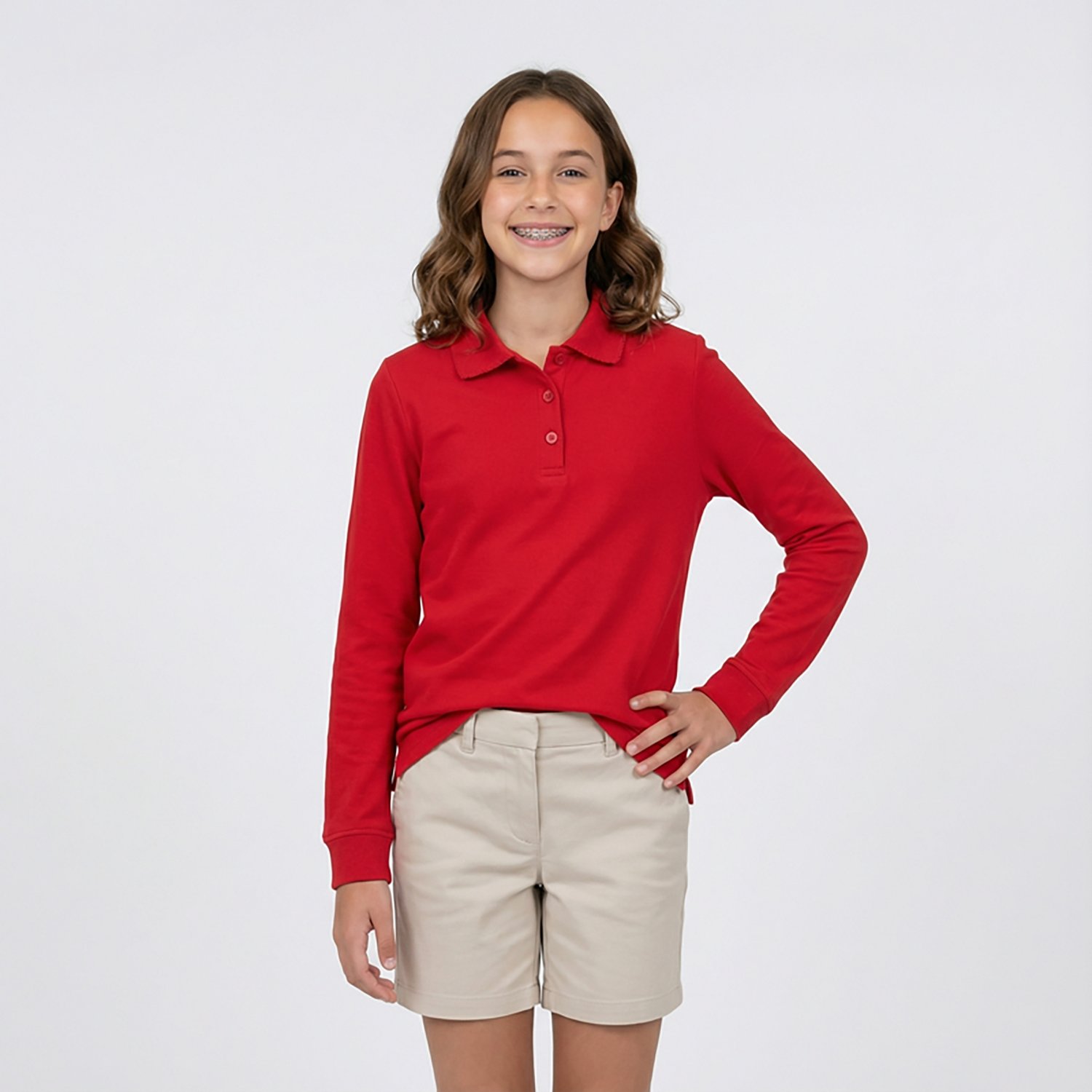 French Toast Girls' Long Sleeve Interlock Knit Polo with Picot Collar - view number 2