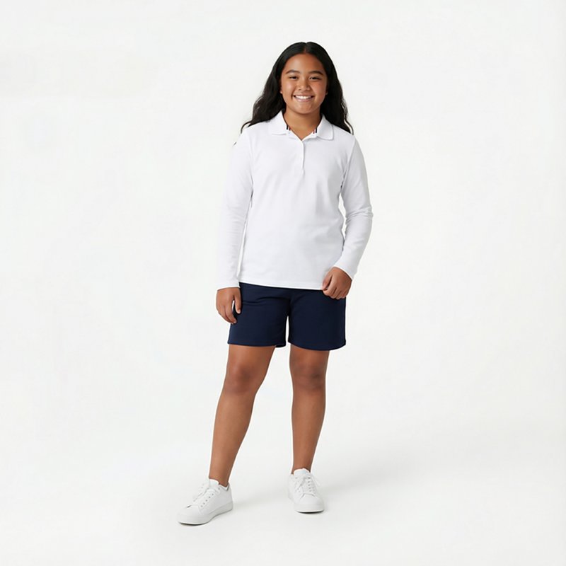 French Toast Little & Big Kid Girls Long Sleeve Regular Fit Polo Shirt, Xx-large, White