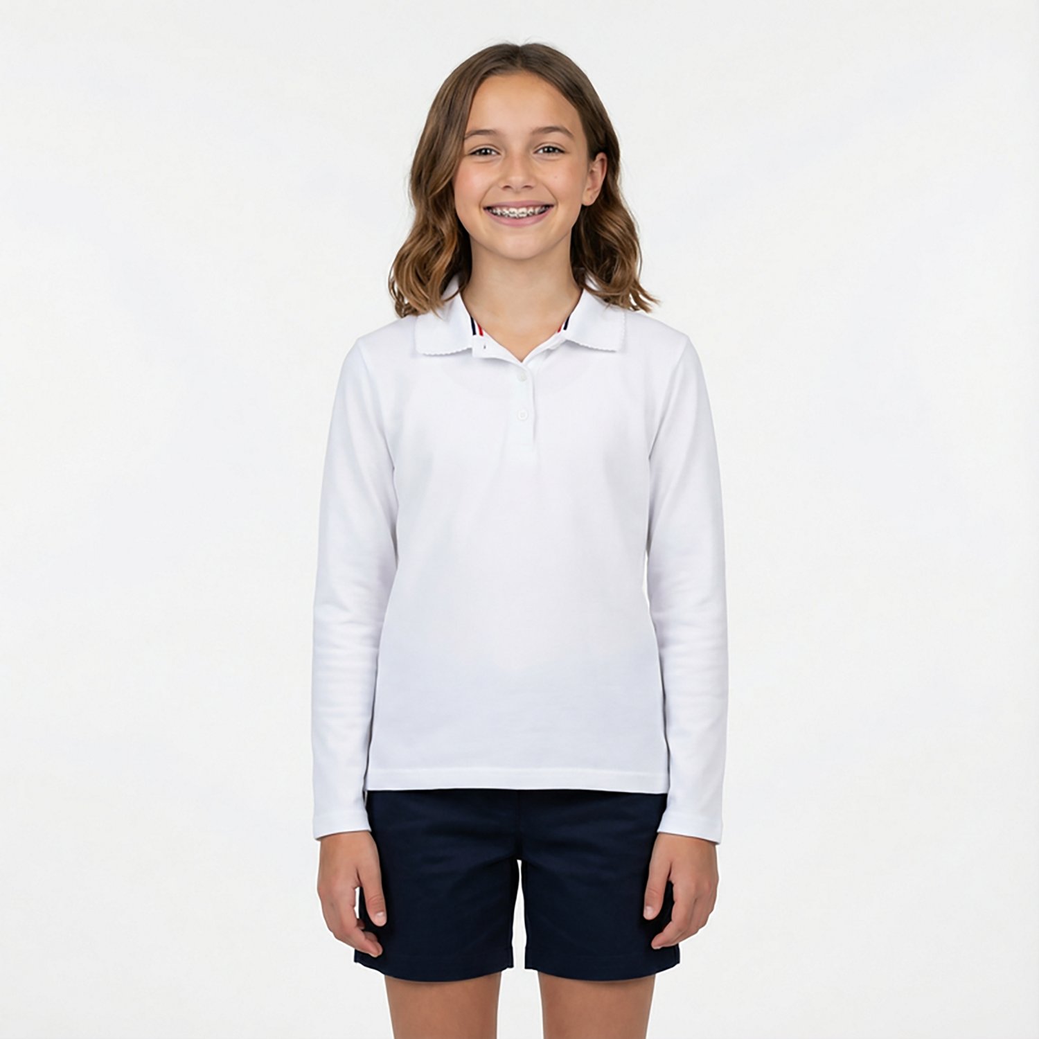 French Toast Girls' Long Sleeve Interlock Knit Polo with Picot Collar - view number 2