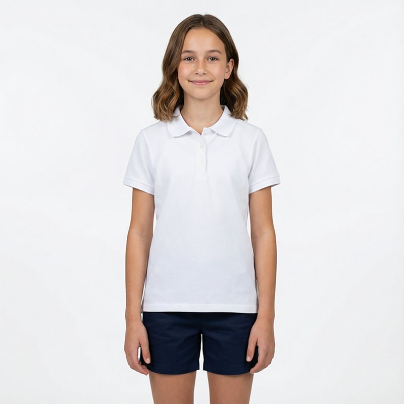 French Toast Little Girls Short Sleeve Regular Fit Polo Shirt, Small, White