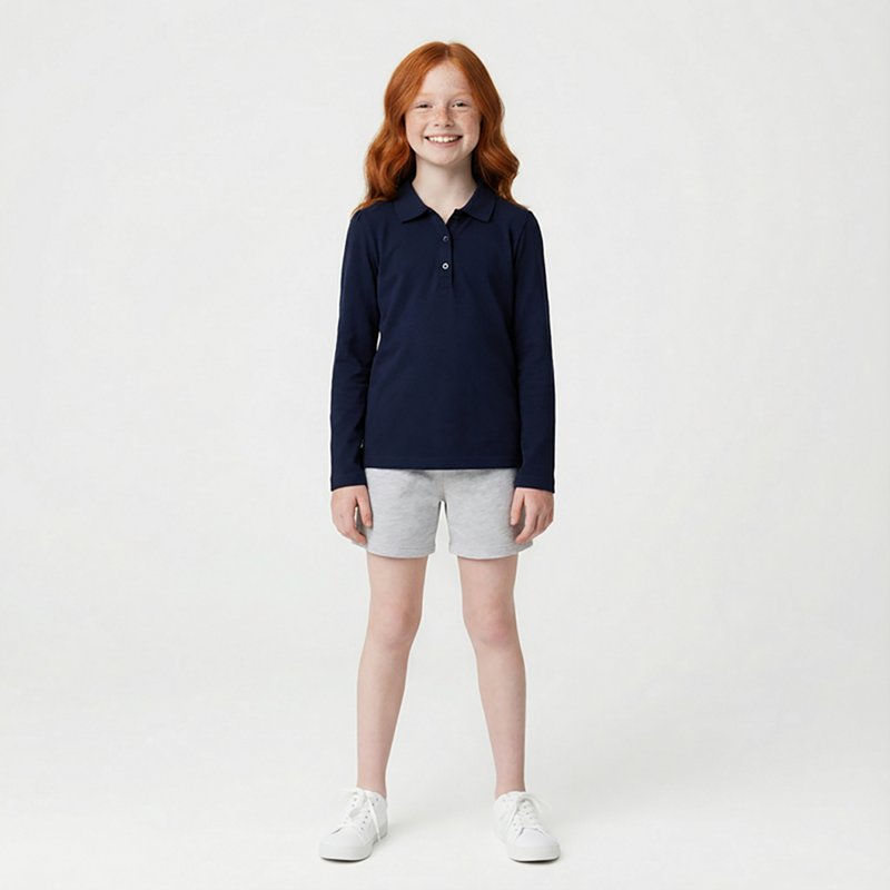 French Toast Little & Big Kid Girls Round Neck Long Sleeve Regular Fit Polo Shirt, X-small, Blue