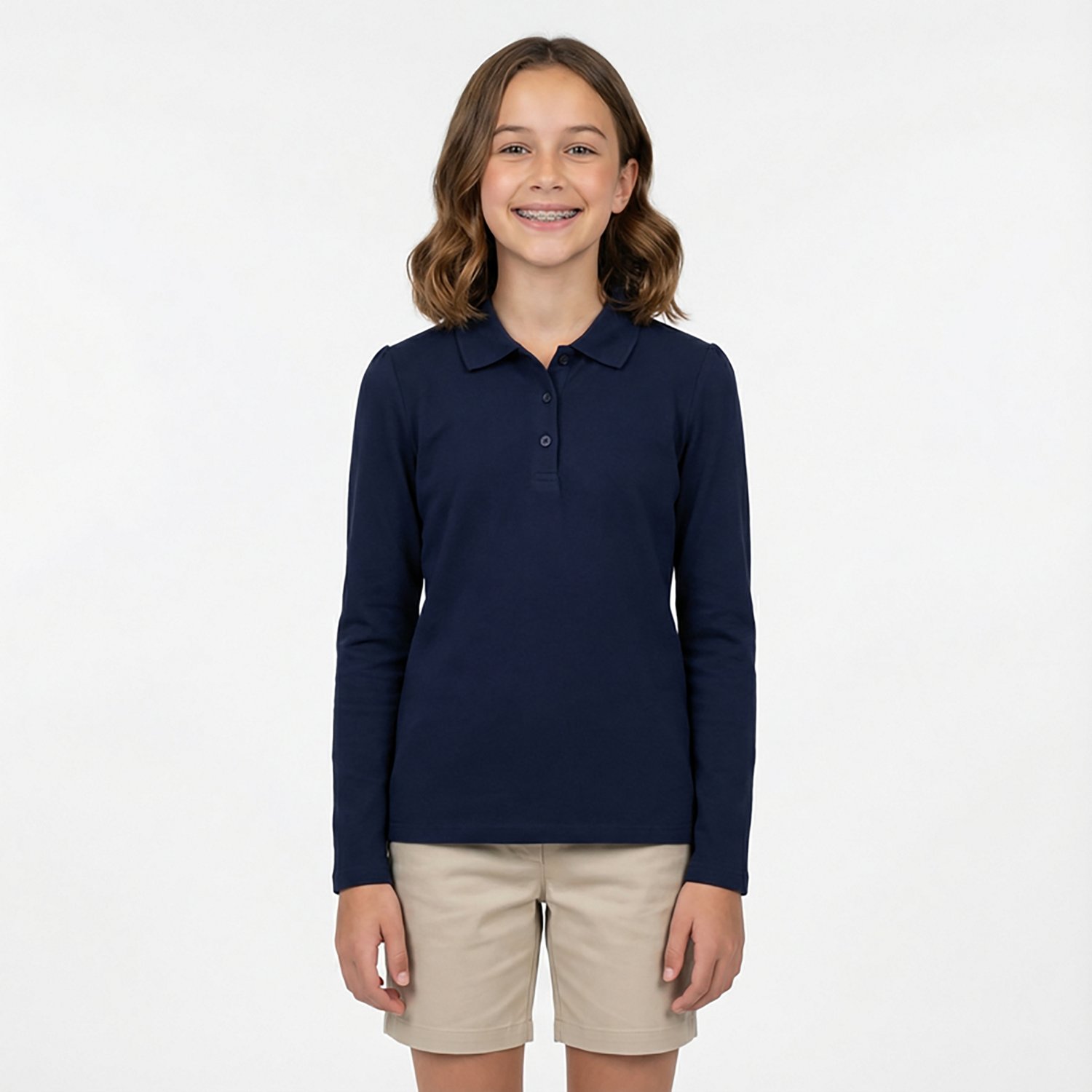 French Toast Girls' Long Sleeve Stretch Pique Polo - view number 2