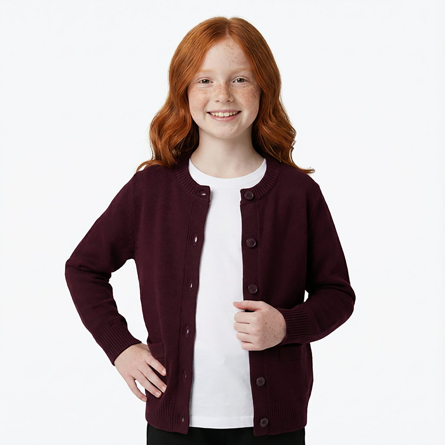 French Toast Girls' Antipill Crew Neck Cardigan Sweater - view number 2