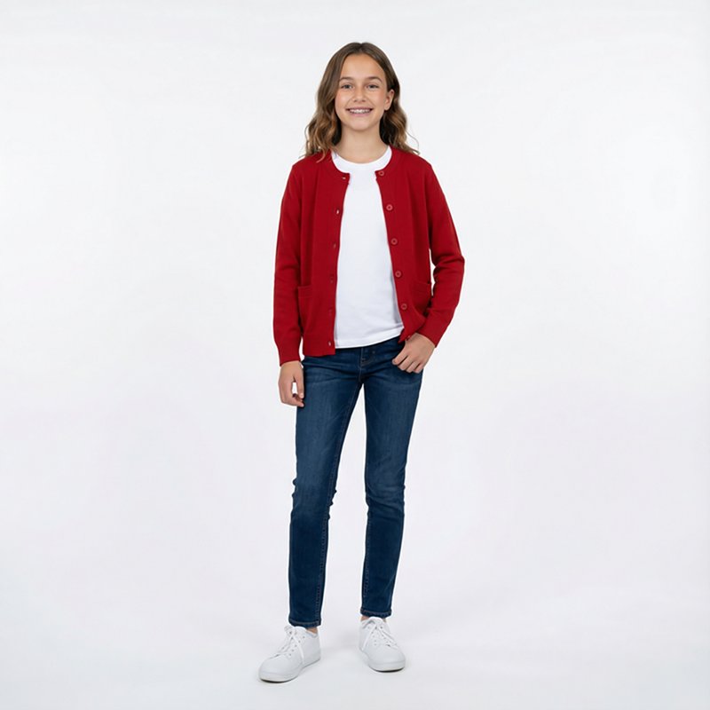French Toast Girls' Antipill Crew Neck Cardigan Sweater