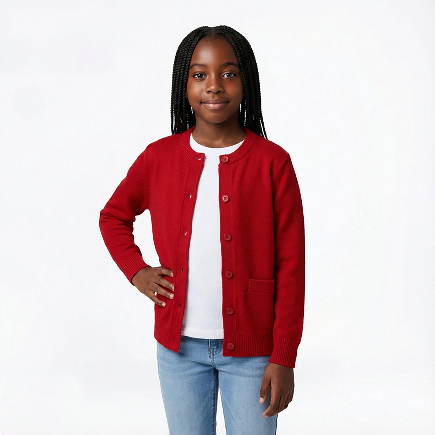 French Toast Girls' Antipill Crew Neck Cardigan Sweater - view number 2