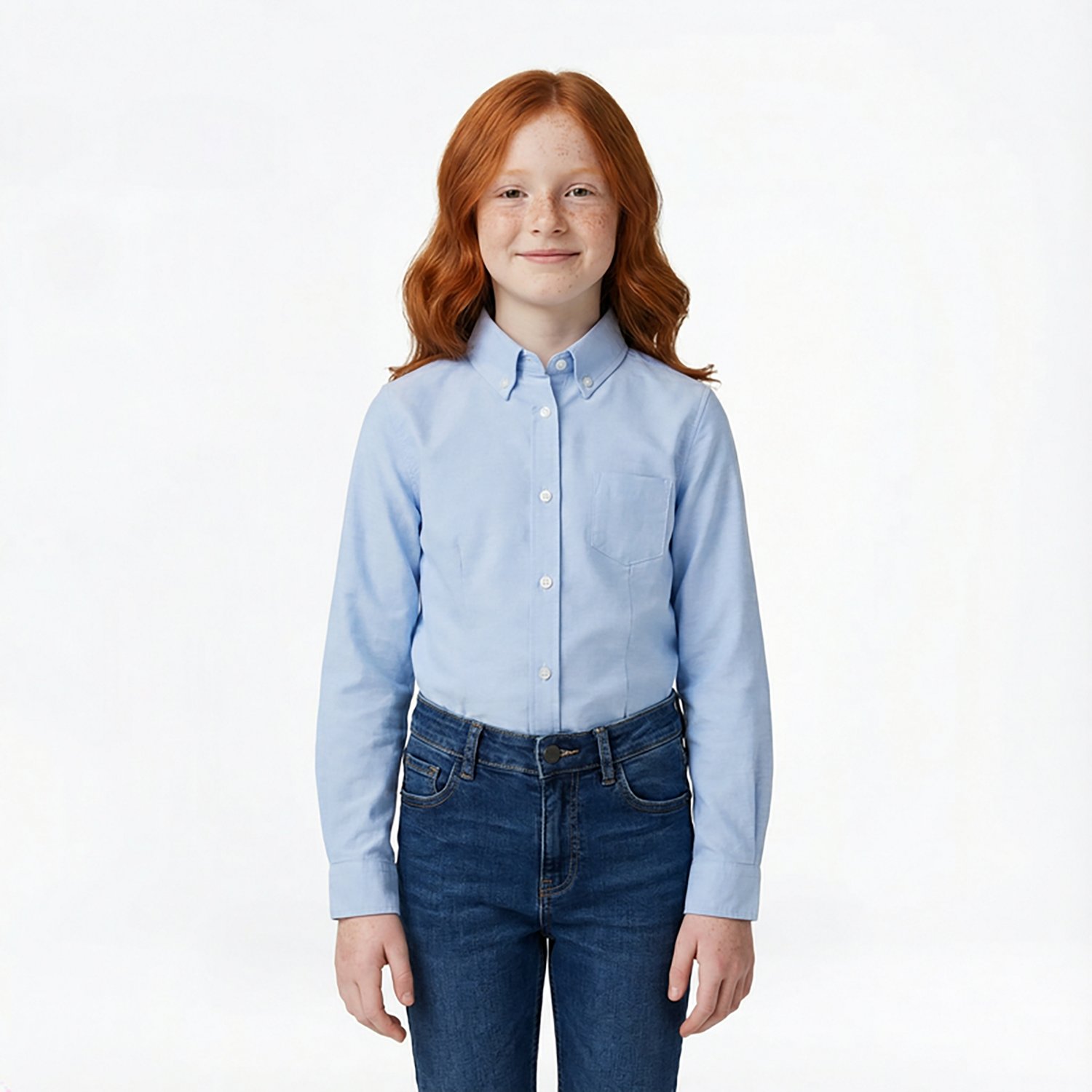 French Toast Girls' Long Sleeve Oxford Blouse with Darts