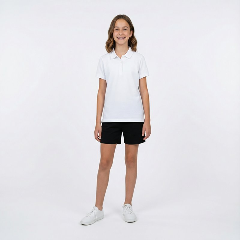 French Toast Little & Big Kid Girls Short Sleeve Regular Fit Polo Shirt, Large, White
