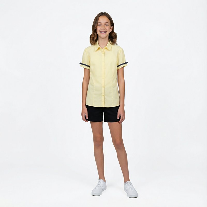 French Toast Little & Big Kid Girls Short Sleeve Embellished Blouse, 6x, Yellow