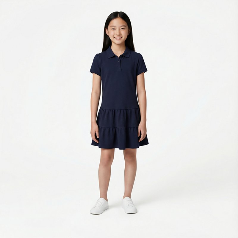 French Toast Little & Big Kid Girls Fitted Short Sleeve Midi Shirt Dress, X-large, Blue