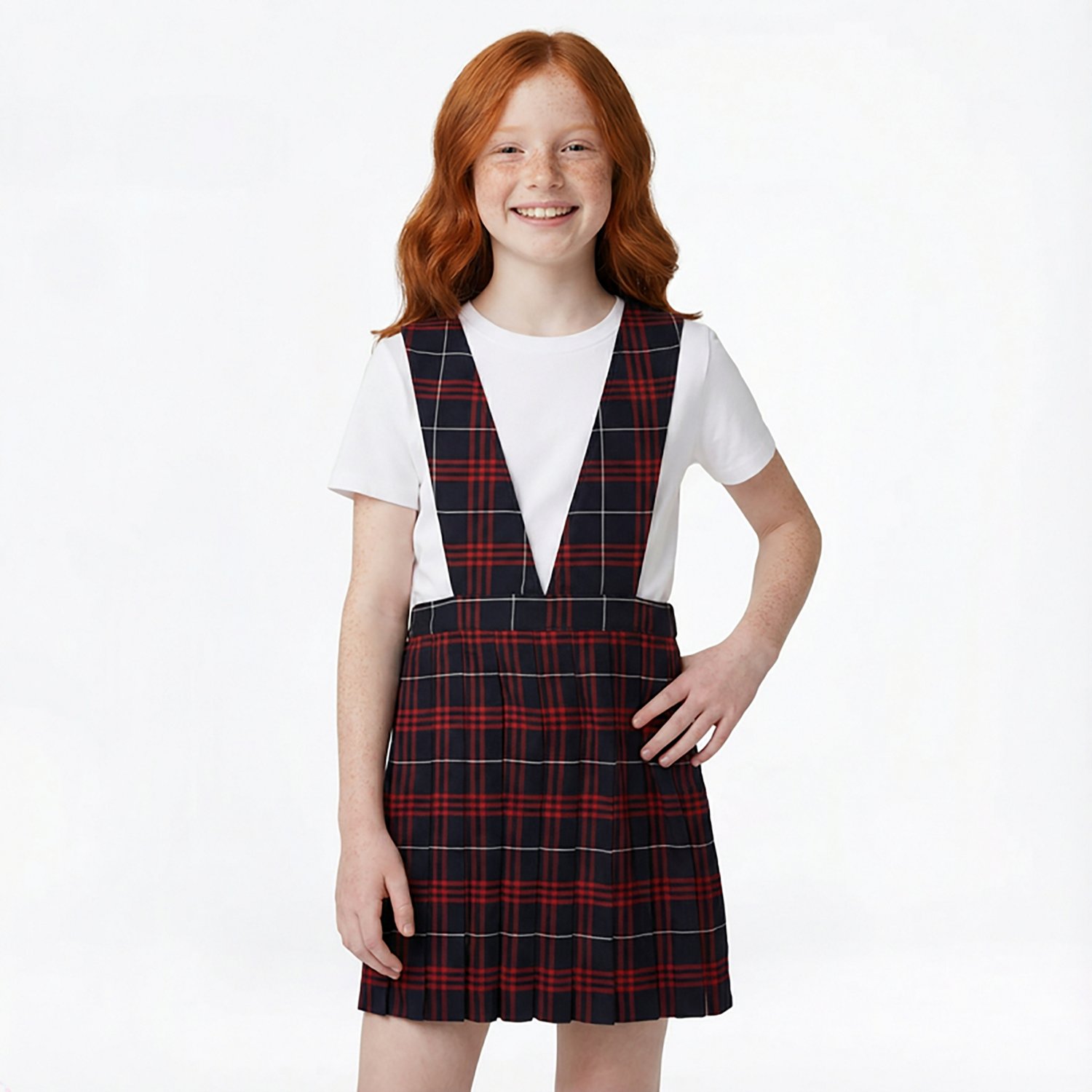 French Toast Girls' V-neck Pleated Plaid Jumper - view number 2